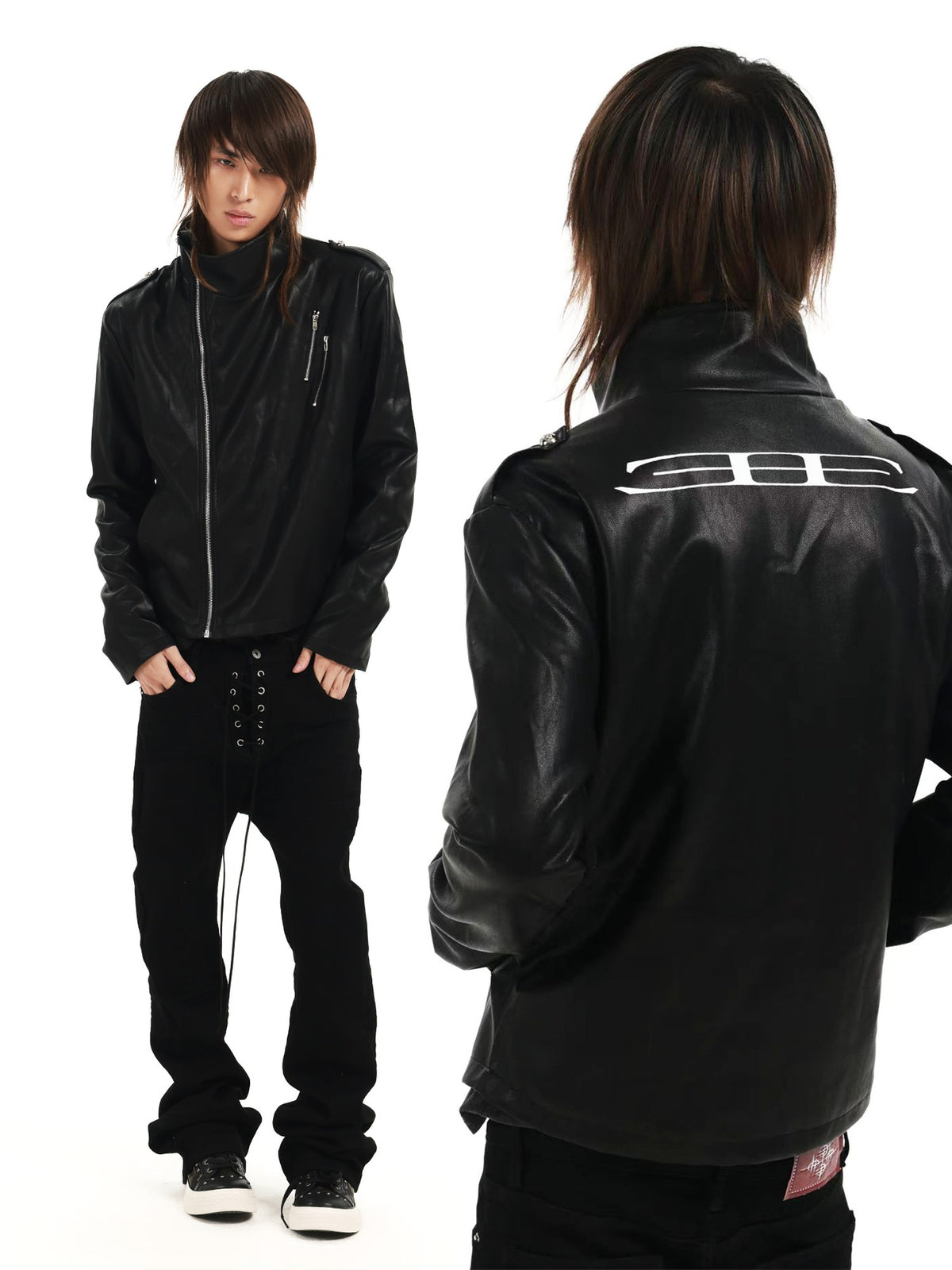 DETW OnLine Studded Embroidered Graphic Zipper Cropped Dark Women&