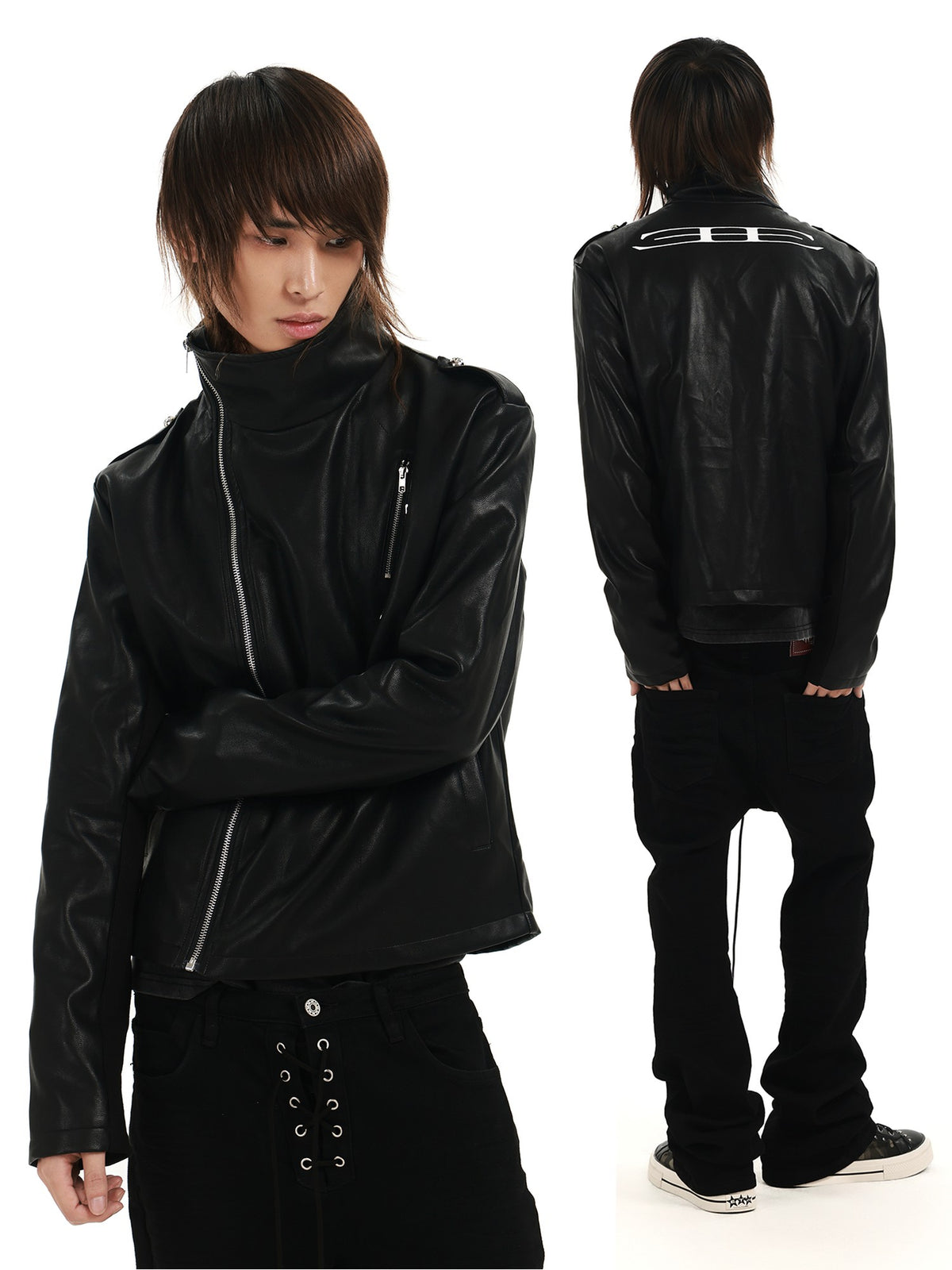 DETW OnLine Studded Embroidered Graphic Zipper Cropped Dark Women&