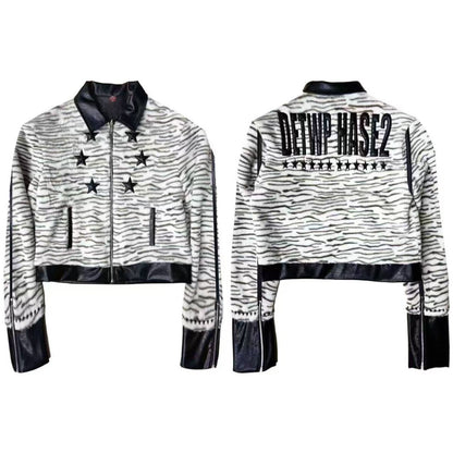 DETW_OnLine_Tiger_Print_Patchwork_Slim_Fit_Lapel_Cropped_Women&