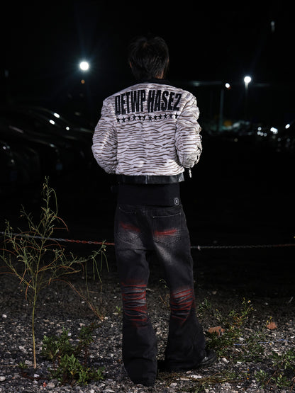DETW OnLine Tiger Print Patchwork Slim Fit Lapel Cropped Women&