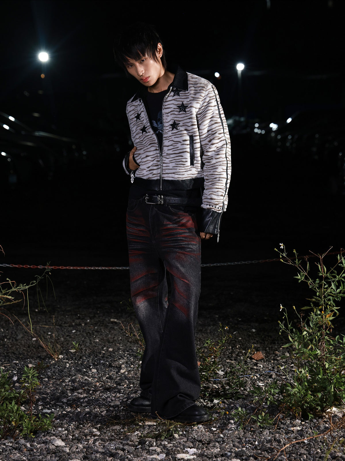 DETW OnLine Tiger Print Patchwork Slim Fit Lapel Cropped Women&