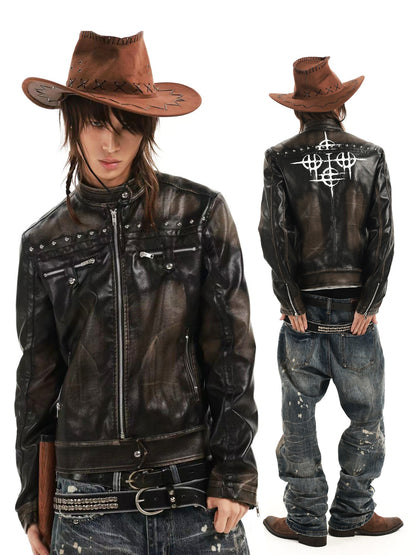 DETW OnLine Vintage Punk Hand Brushed Studded Stand Collar Women&