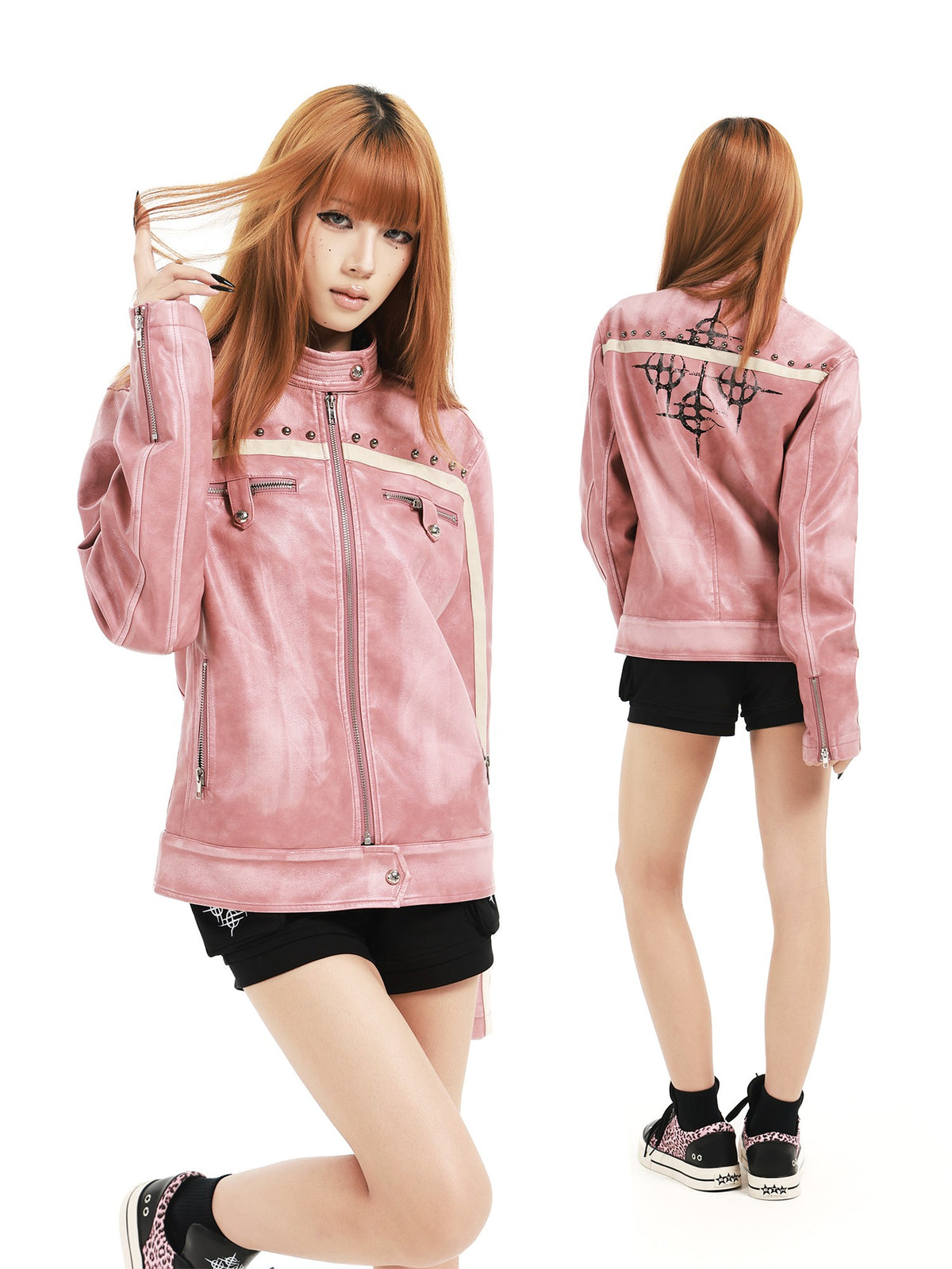 DETW OnLine Vintage Punk Hand Brushed Studded Stand Collar Women&