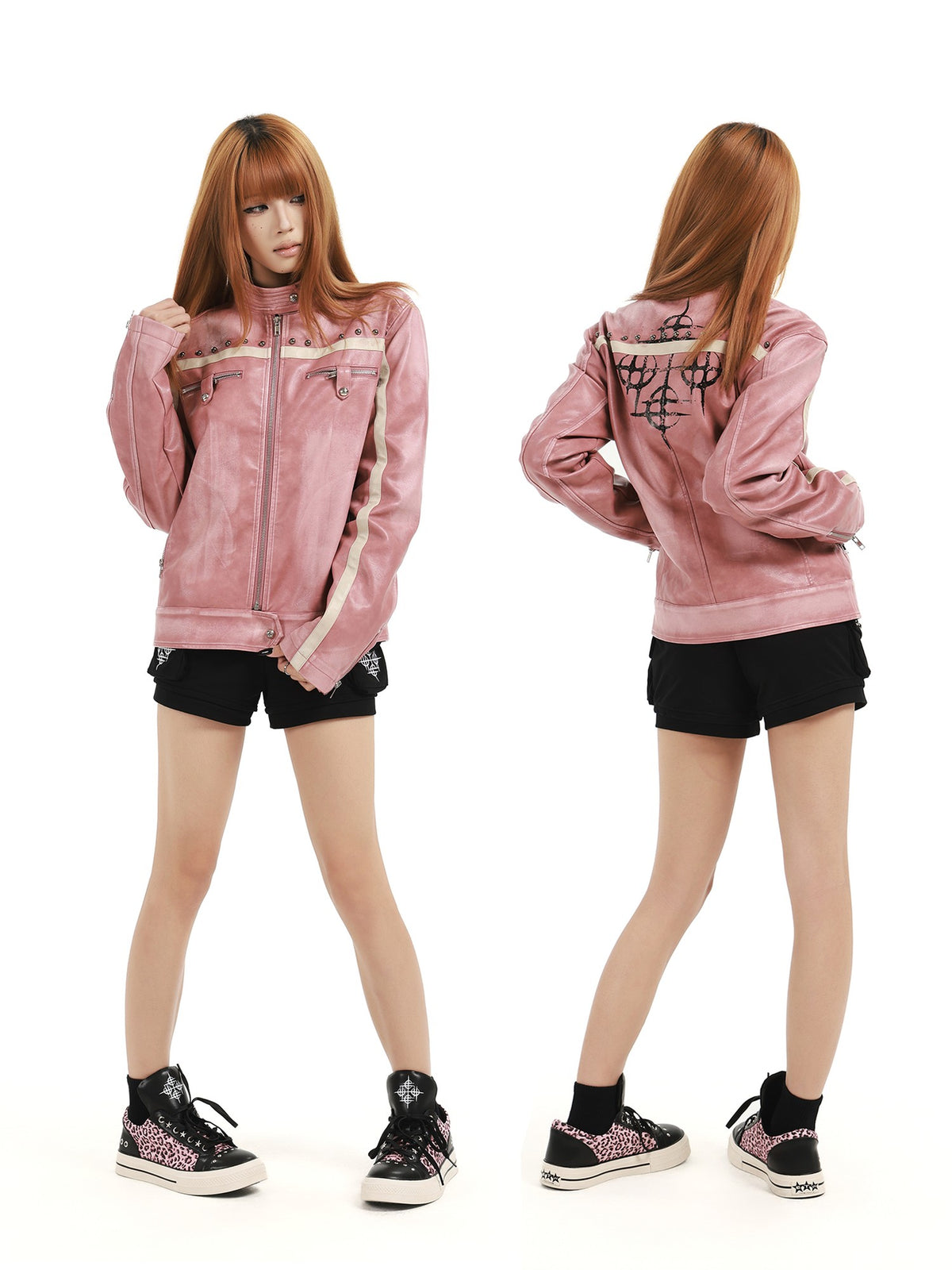 DETW OnLine Vintage Punk Hand Brushed Studded Stand Collar Women&