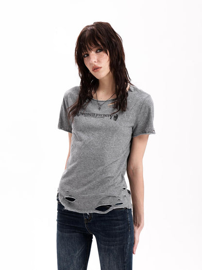 DETW OnLine Vintage Washed Distressed Letter Print Skull Women&