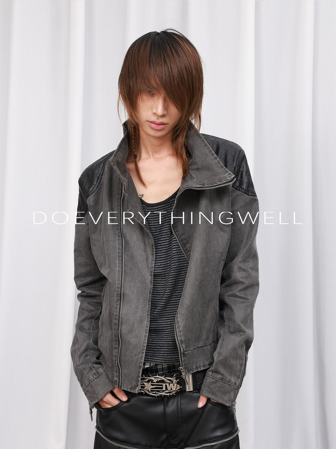 DETW OnLine Washed Faux Leather Panelled Diamond Quilted Distressed Metal Badge Women&