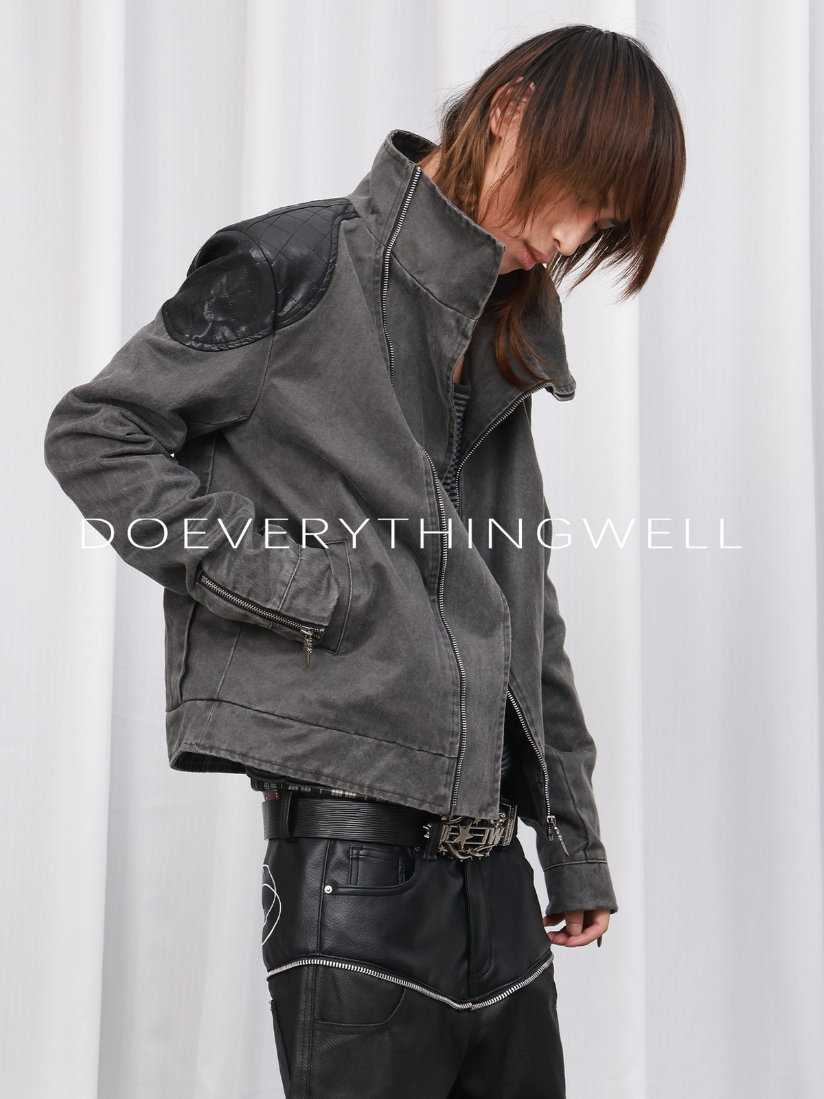 DETW OnLine Washed Faux Leather Panelled Diamond Quilted Distressed Metal Badge Women&