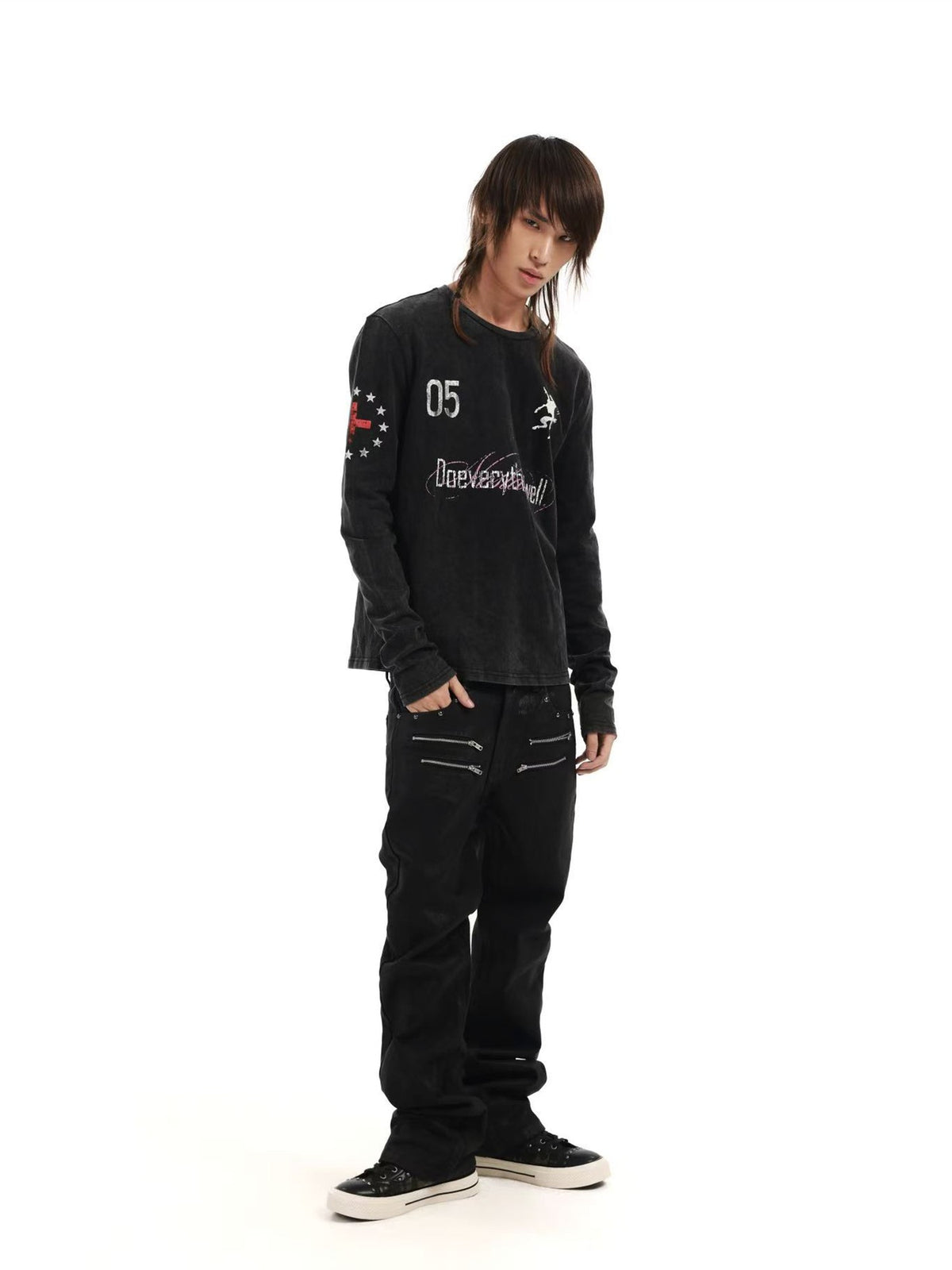 DETW OnLine Washed Graphic Demon Sheep Print Slim Fit Women&