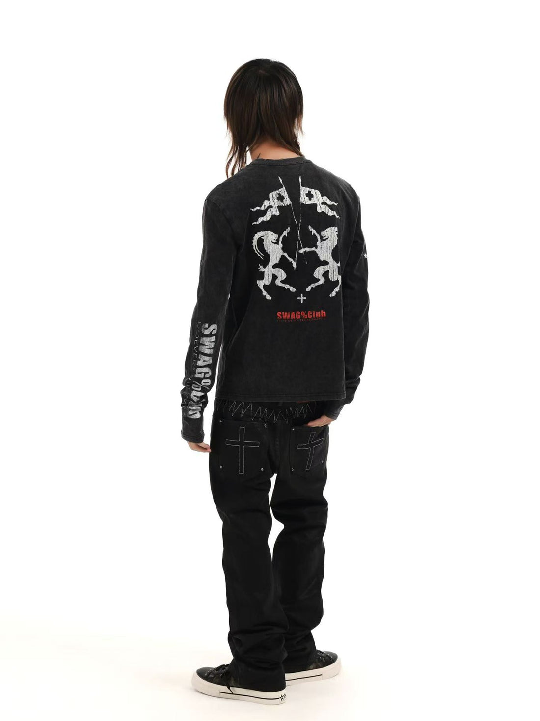 DETW OnLine Washed Graphic Demon Sheep Print Slim Fit Women&