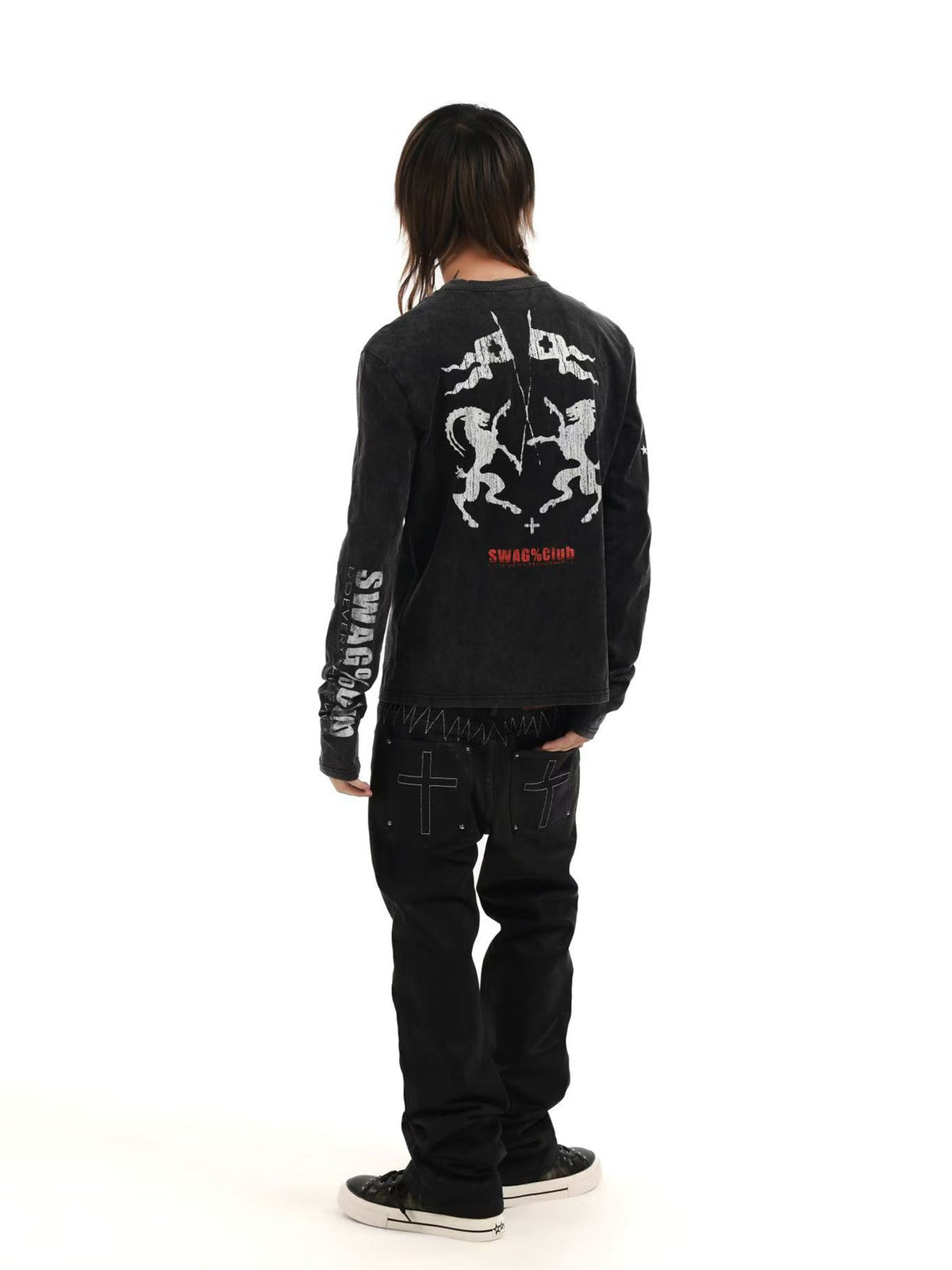 DETW OnLine Washed Graphic Demon Sheep Print Slim Fit Women&