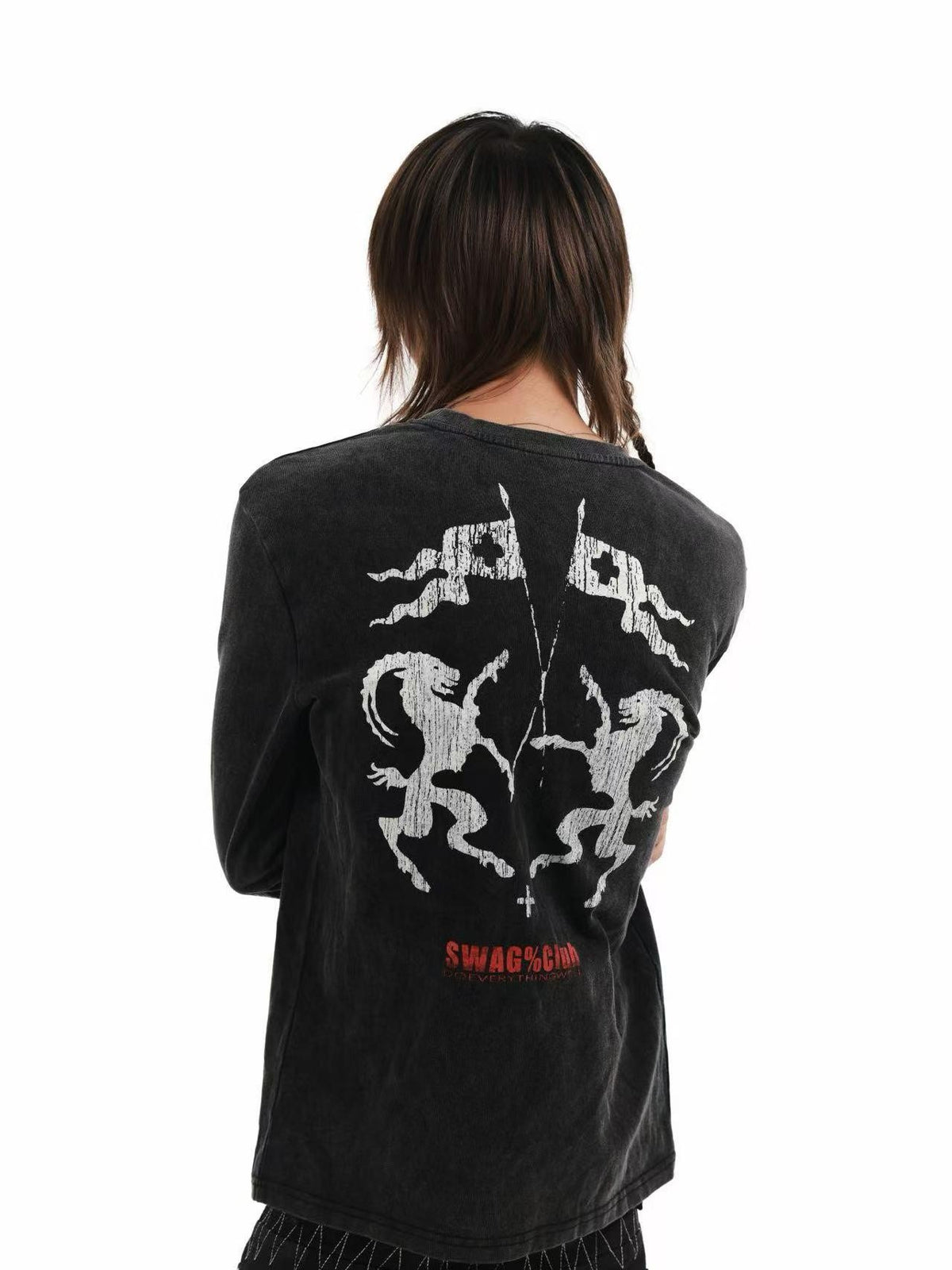 DETW OnLine Washed Graphic Demon Sheep Print Slim Fit Women&