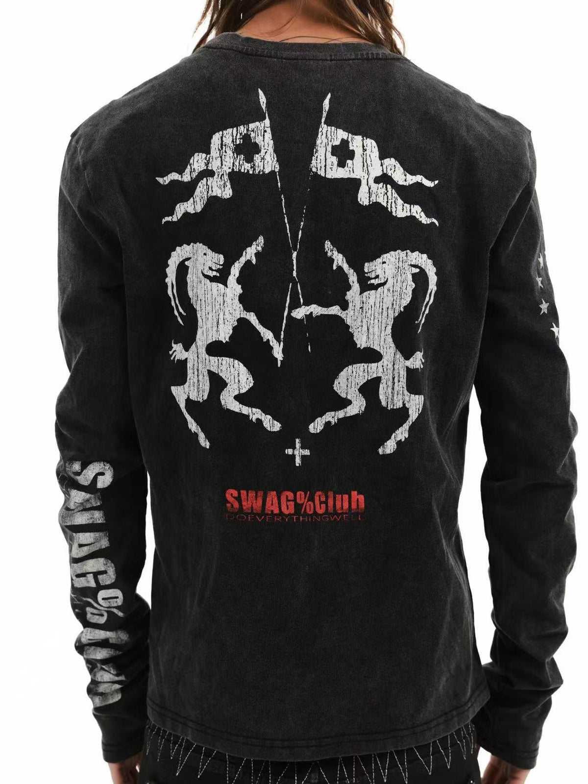 DETW OnLine Washed Graphic Demon Sheep Print Slim Fit Women&