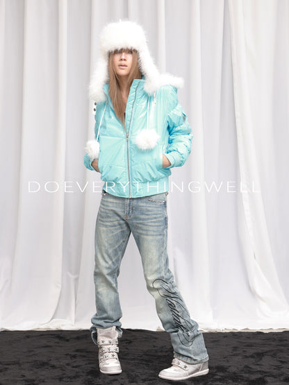 DETW OnLine Washed Light Ice Blue Studded Script Print Women&