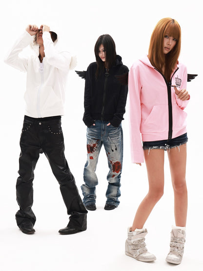 DETW onLine 3d Decorative Wings Crown Big Zipper Women&