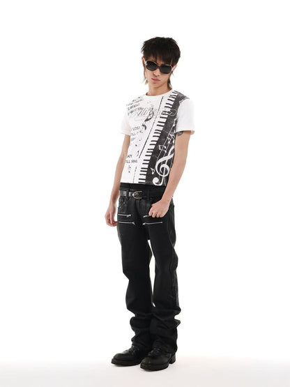 DETW onLine 3d Rhinestone Full Music Note Digital Print Women&