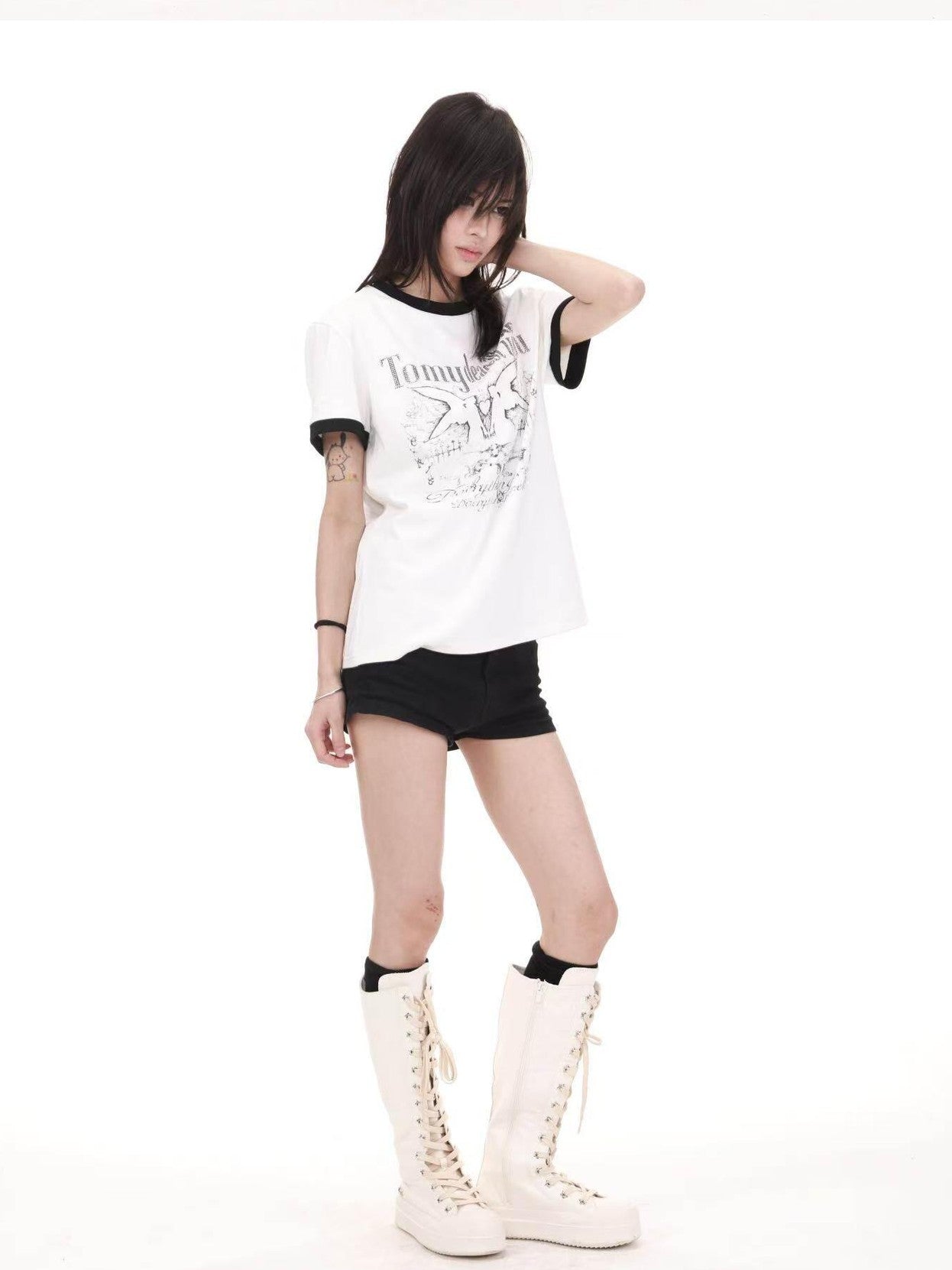 DETW onLine Angel Heart Colorblock Rhinestone Print Women&