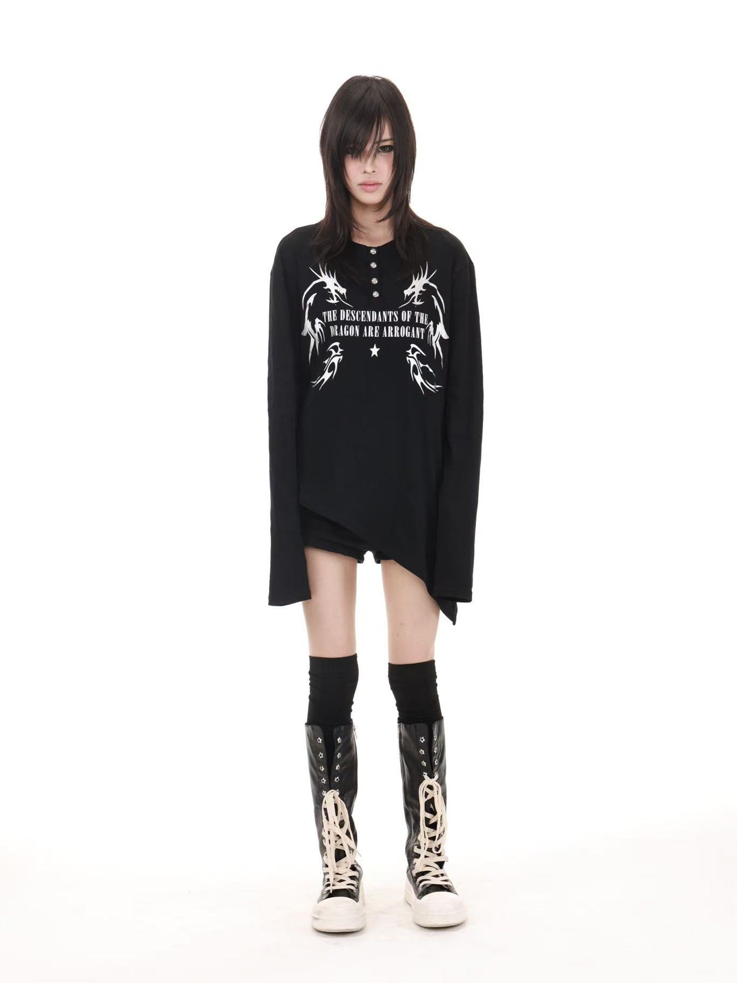 DETW onLine Asymmetrical Gold Dragon Hot Stamped Women&
