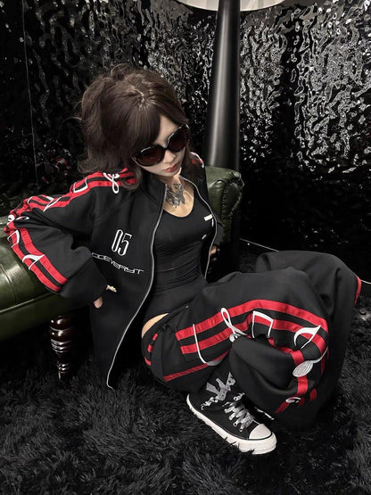 DETW onLine Black 3d Embroidered Music Symbol Women&