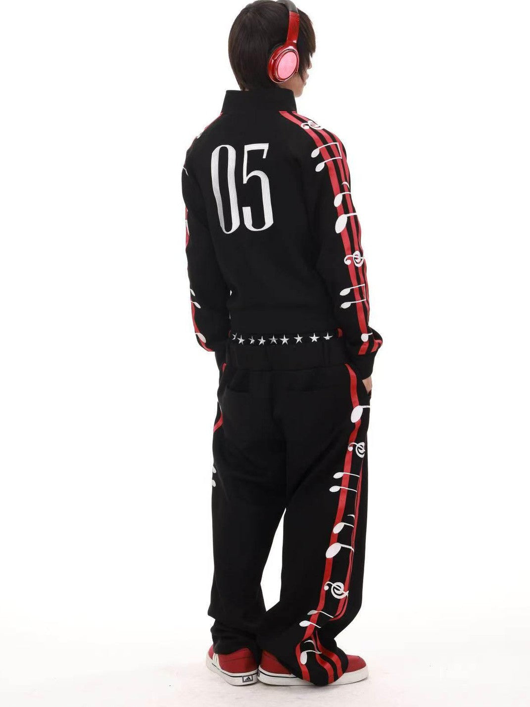 DETW onLine Black 3d Embroidered Music Symbol Women&
