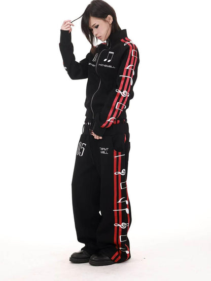 DETW onLine Black 3d Embroidered Music Symbol Women&