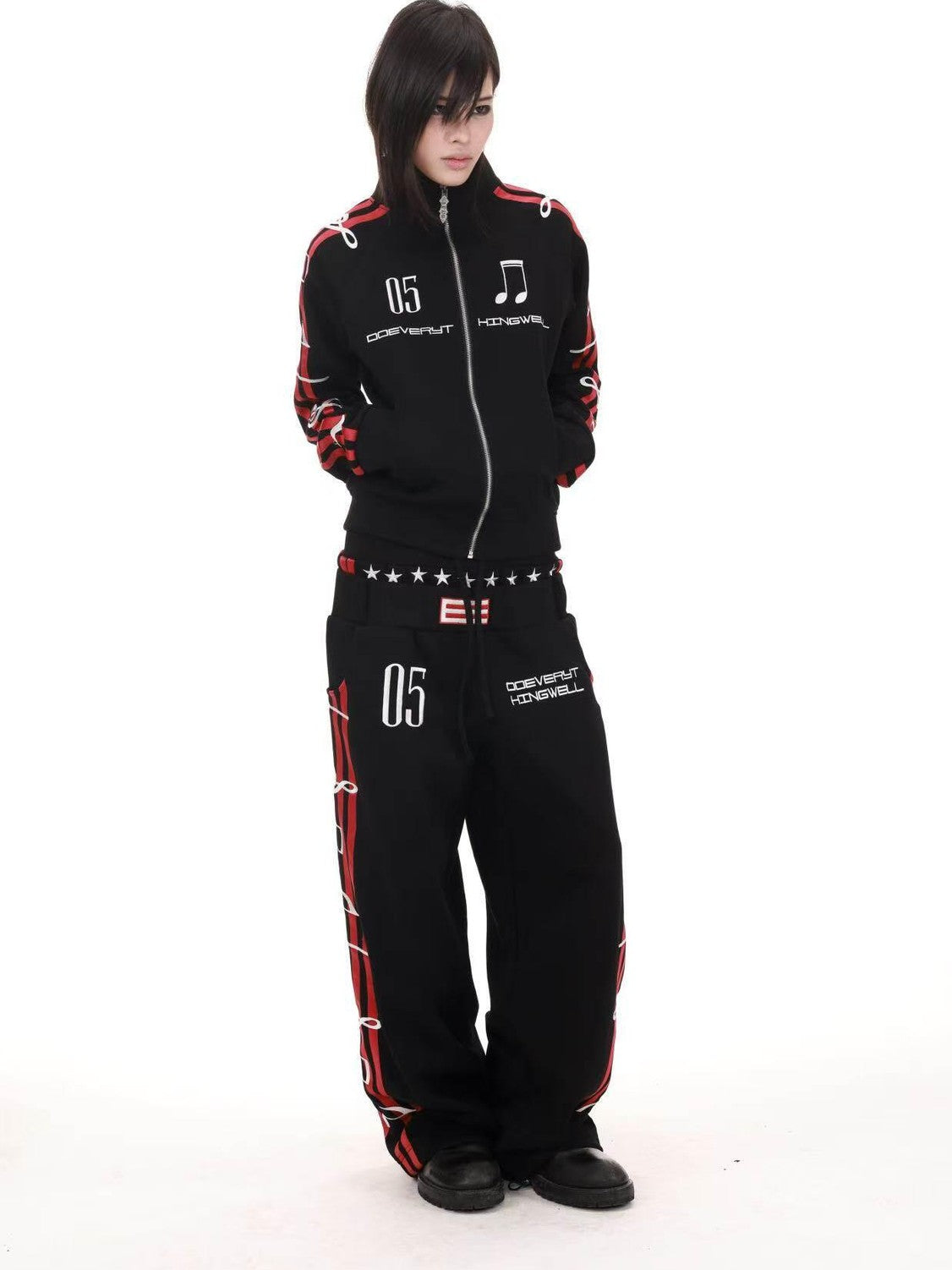 DETW onLine Black 3d Embroidered Music Symbol Women&
