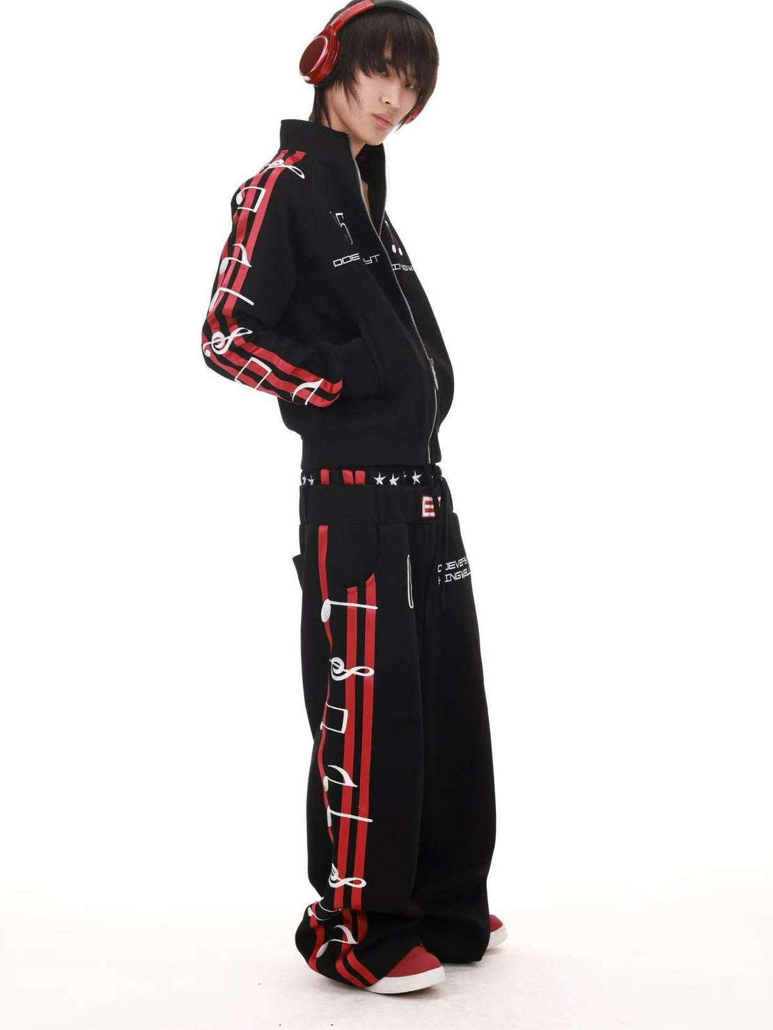 DETW onLine Black 3d Embroidered Music Symbol Women&