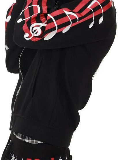 DETW onLine Black 3d Embroidered Music Symbol Women&