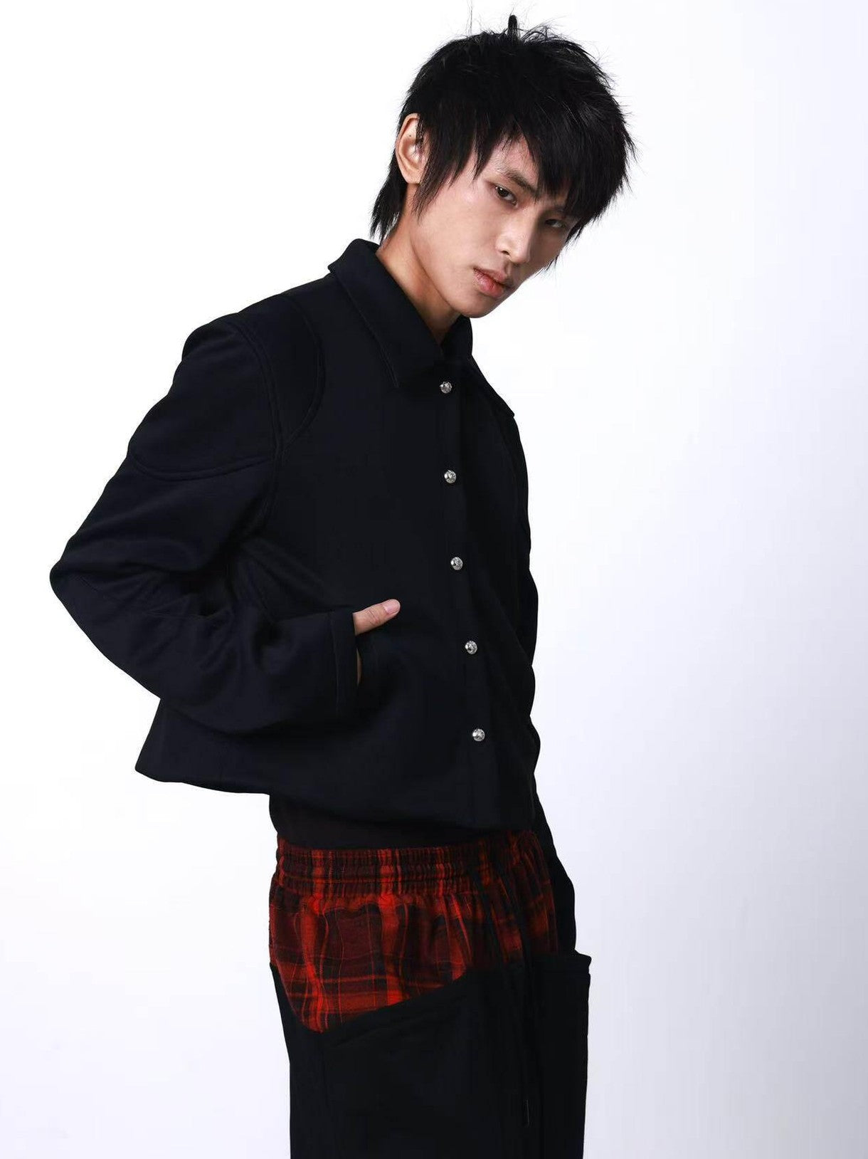 DETW onLine Black Armored Metal Button Palace Lapel Women&