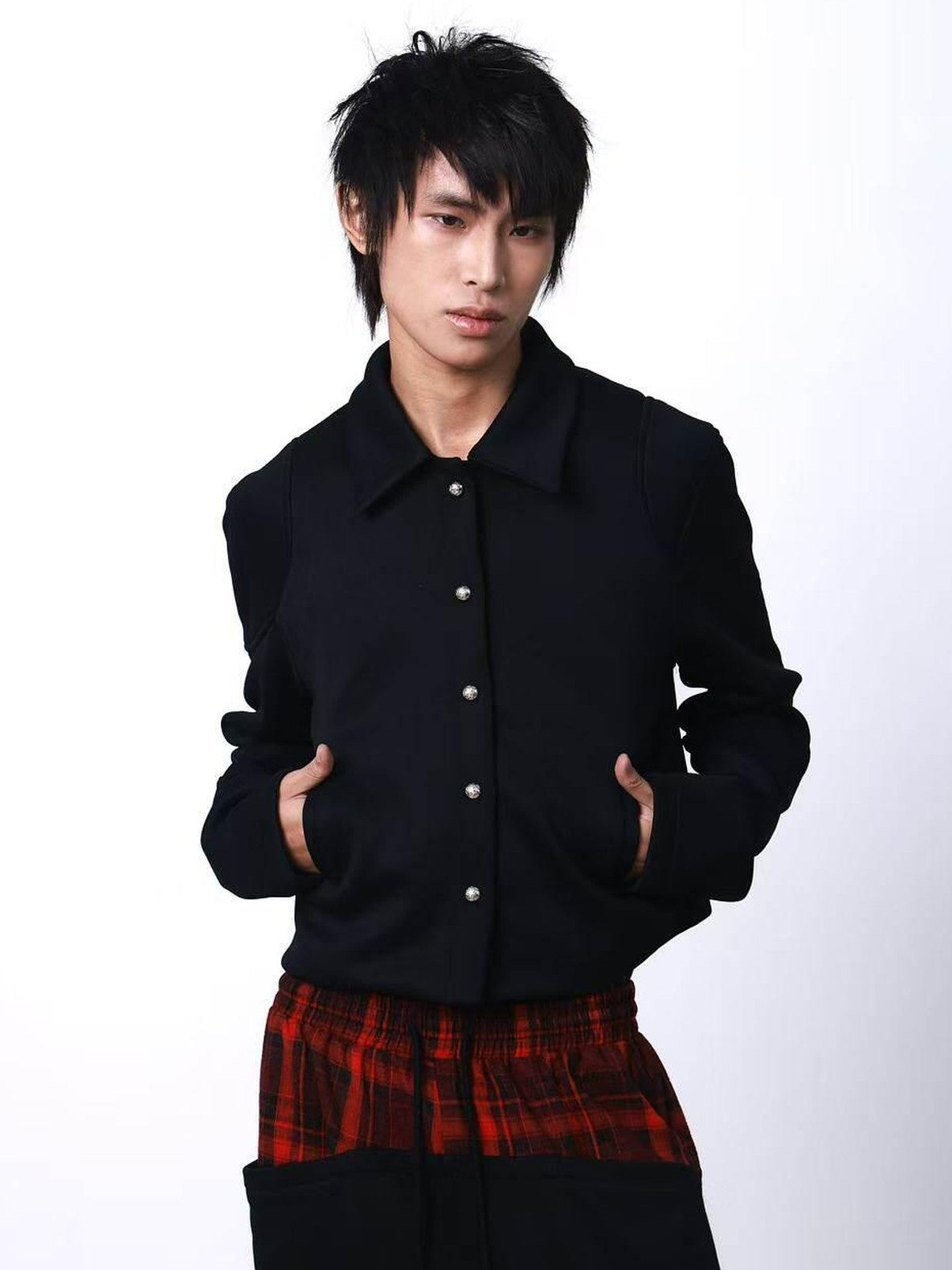 DETW onLine Black Armored Metal Button Palace Lapel Women&