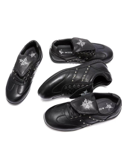 DETW onLine Black Cross Studded Metal Buckle Goodyear Women&