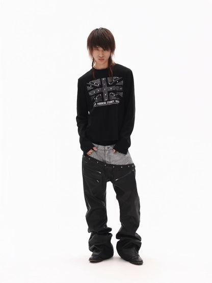 DETW onLine Black Glitter Union Jack Rhinestone Women&