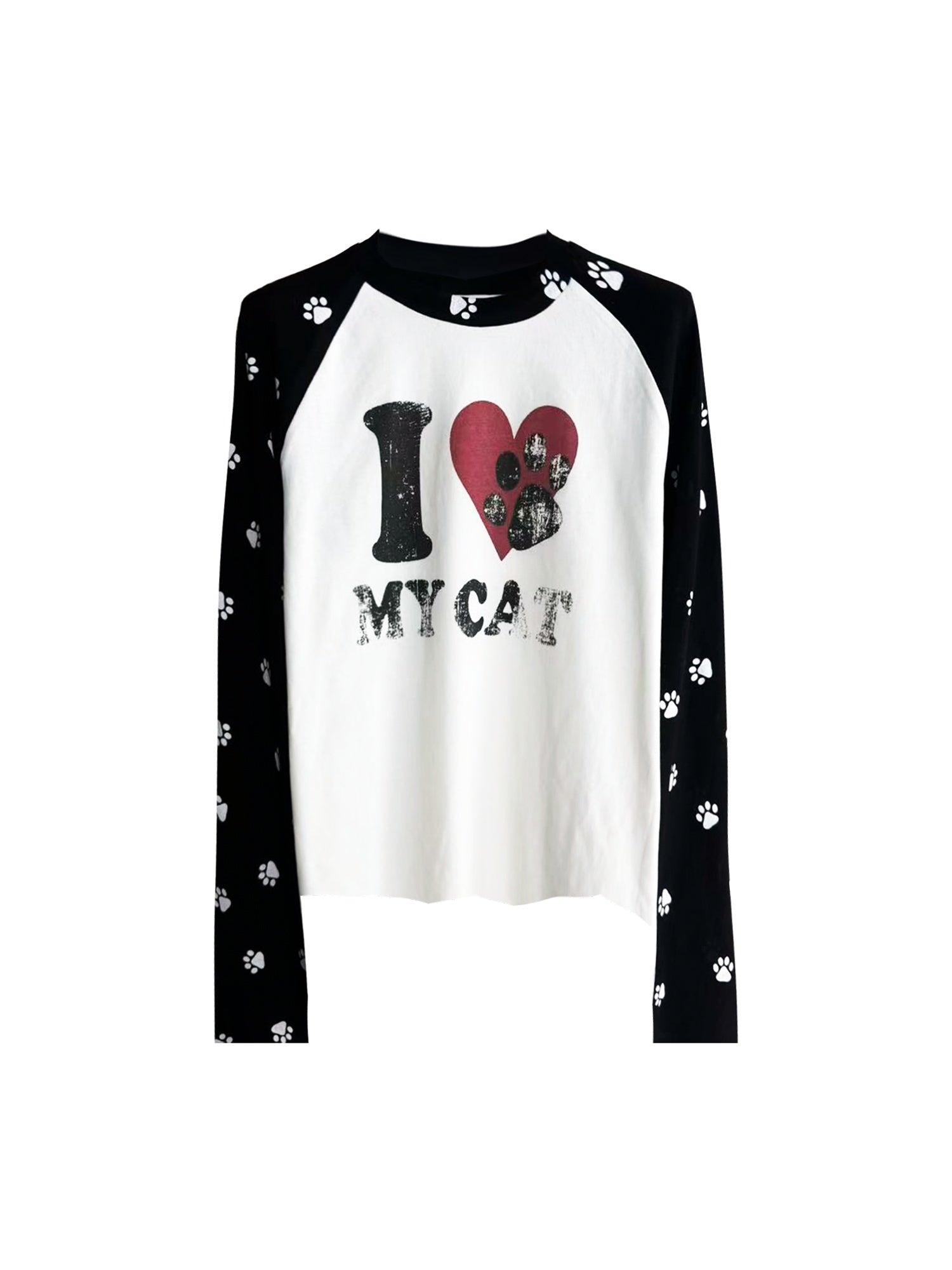 DETW_onLine_Black_Grey_Heart_Cat_Print_Spliced_Women&