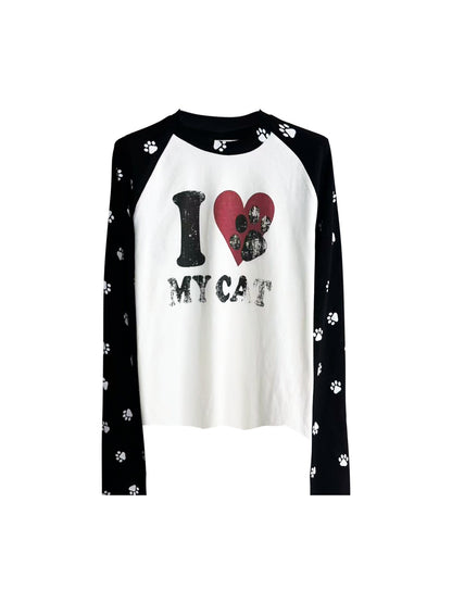 DETW_onLine_Black_Grey_Heart_Cat_Print_Spliced_Women&