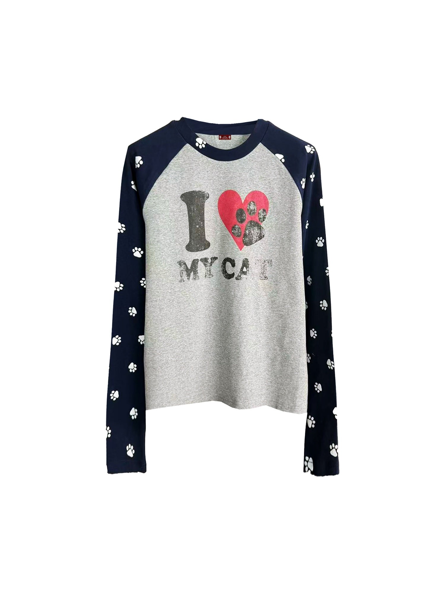 DETW_onLine_Black_Grey_Heart_Cat_Print_Spliced_Women&