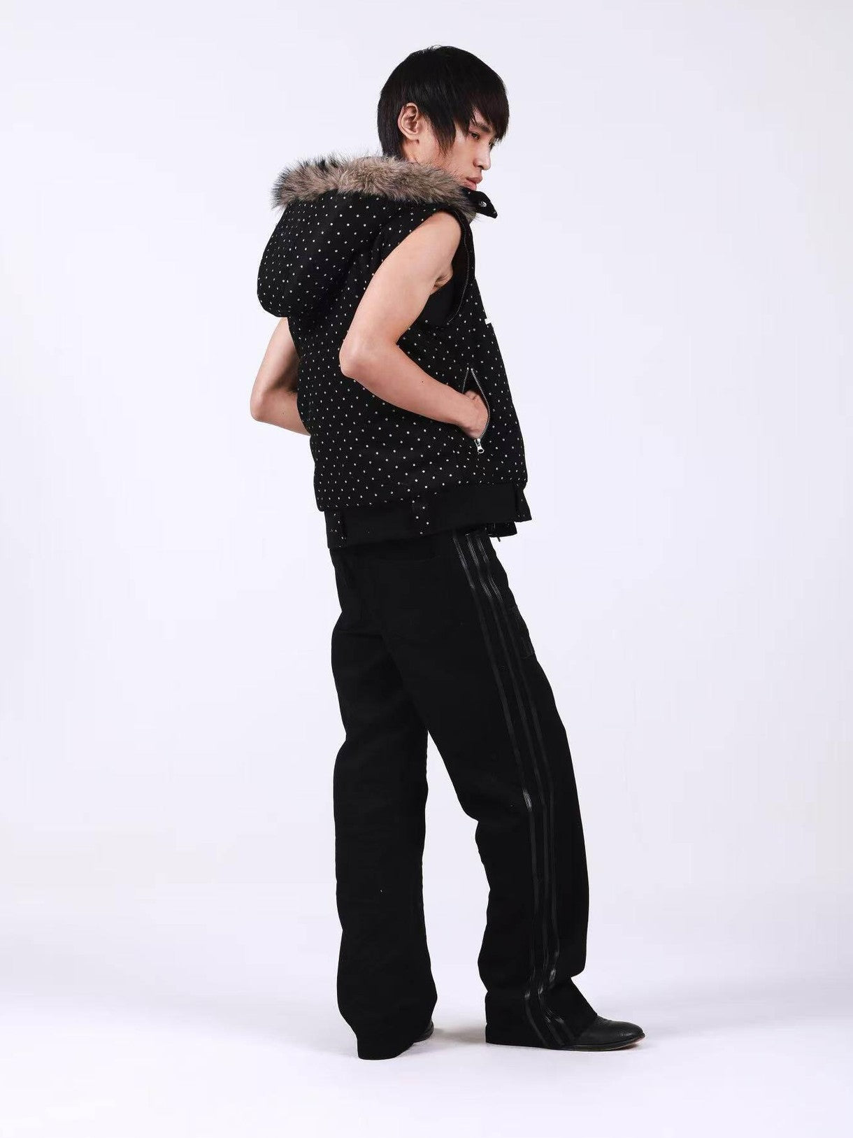 DETW onLine Black Polka Dot Detachable Sleeves Hooded Women&