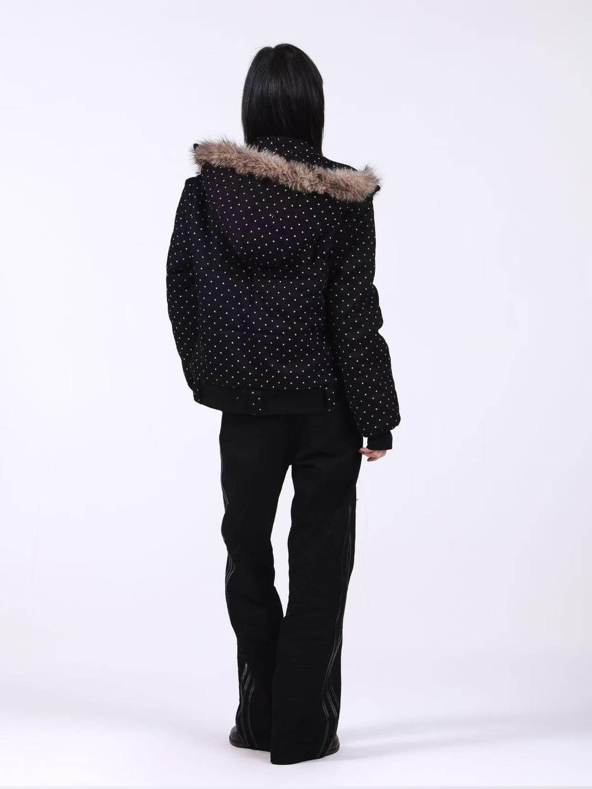 DETW onLine Black Polka Dot Detachable Sleeves Hooded Women&