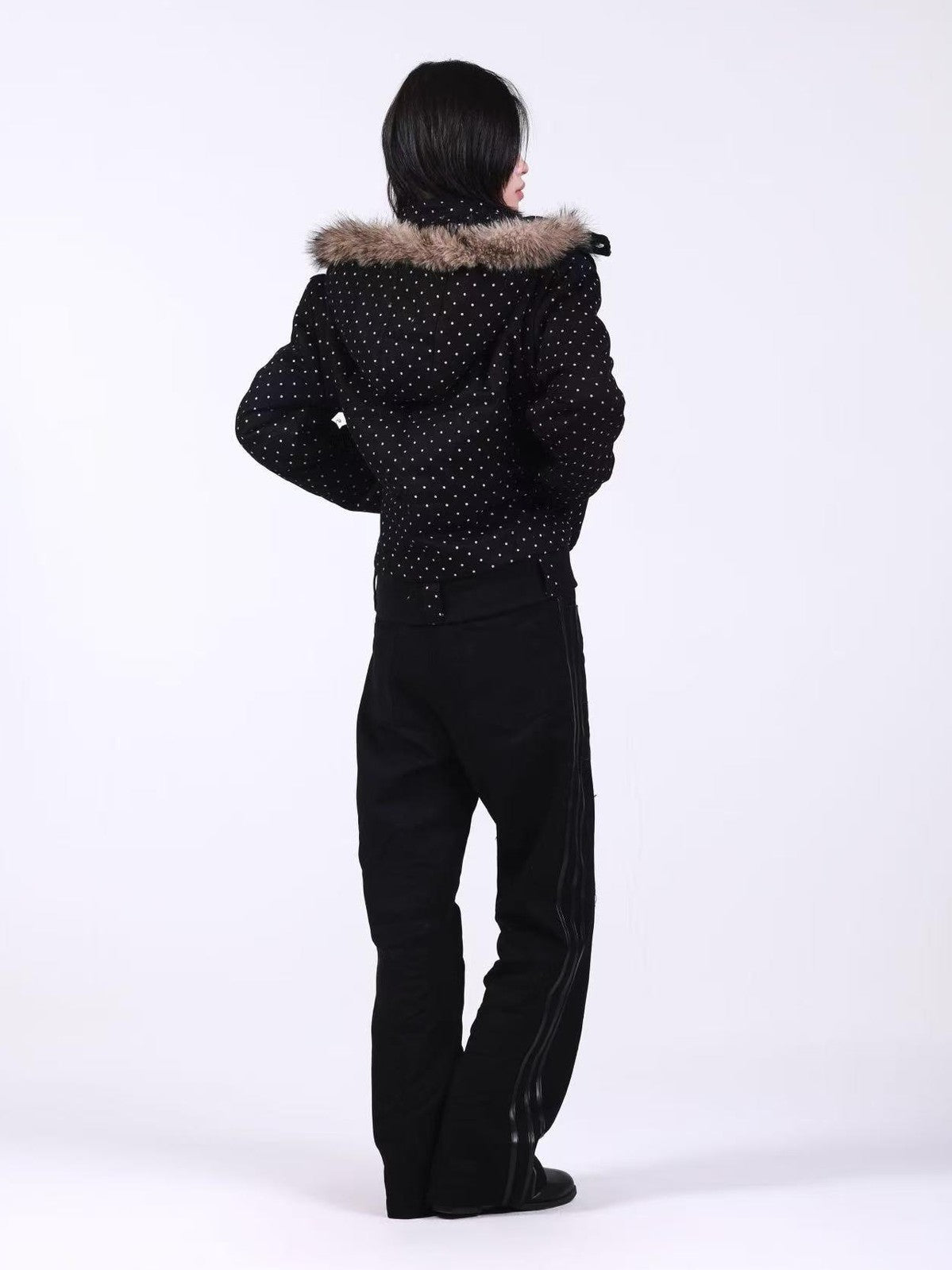 DETW onLine Black Polka Dot Detachable Sleeves Hooded Women&