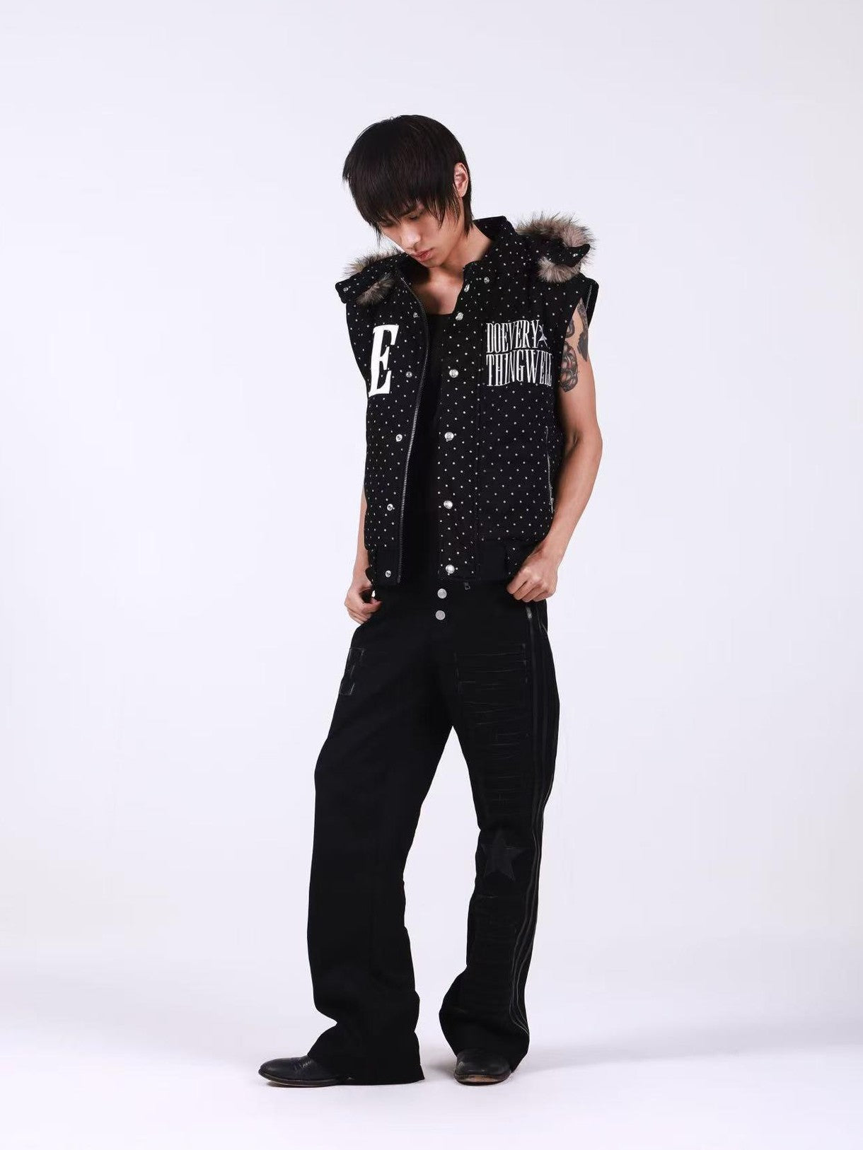DETW onLine Black Polka Dot Detachable Sleeves Hooded Women&
