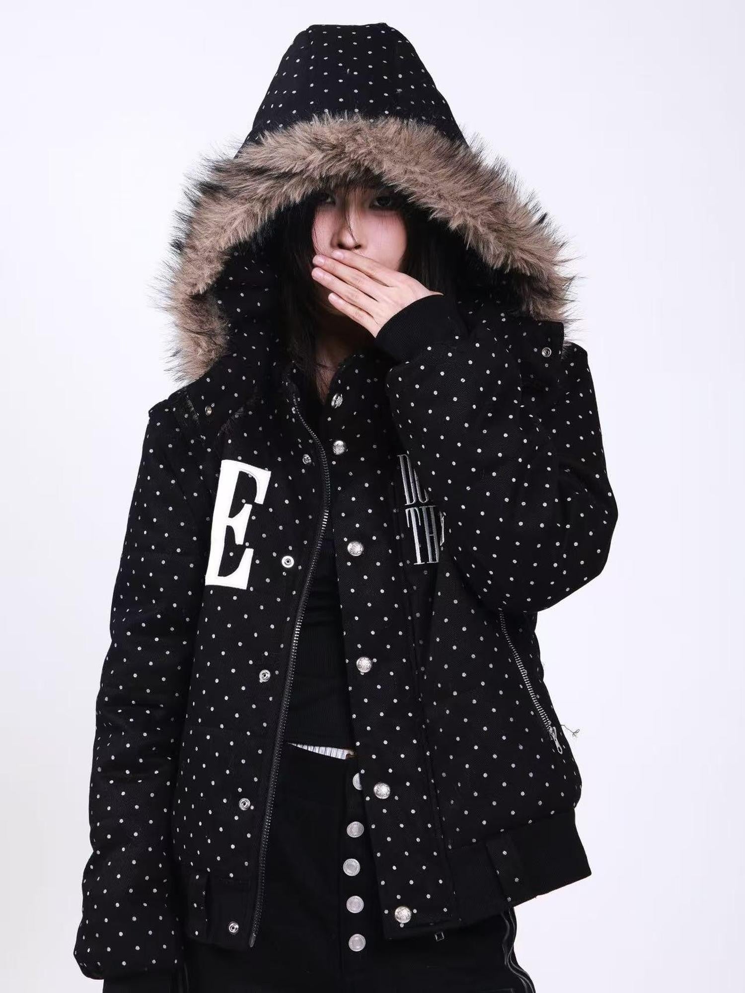 DETW onLine Black Polka Dot Detachable Sleeves Hooded Women&