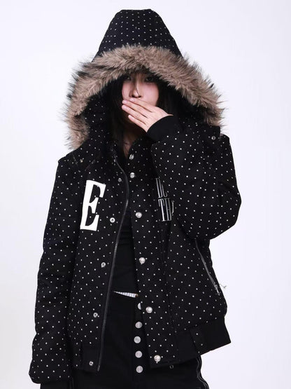 DETW onLine Black Polka Dot Detachable Sleeves Hooded Women&