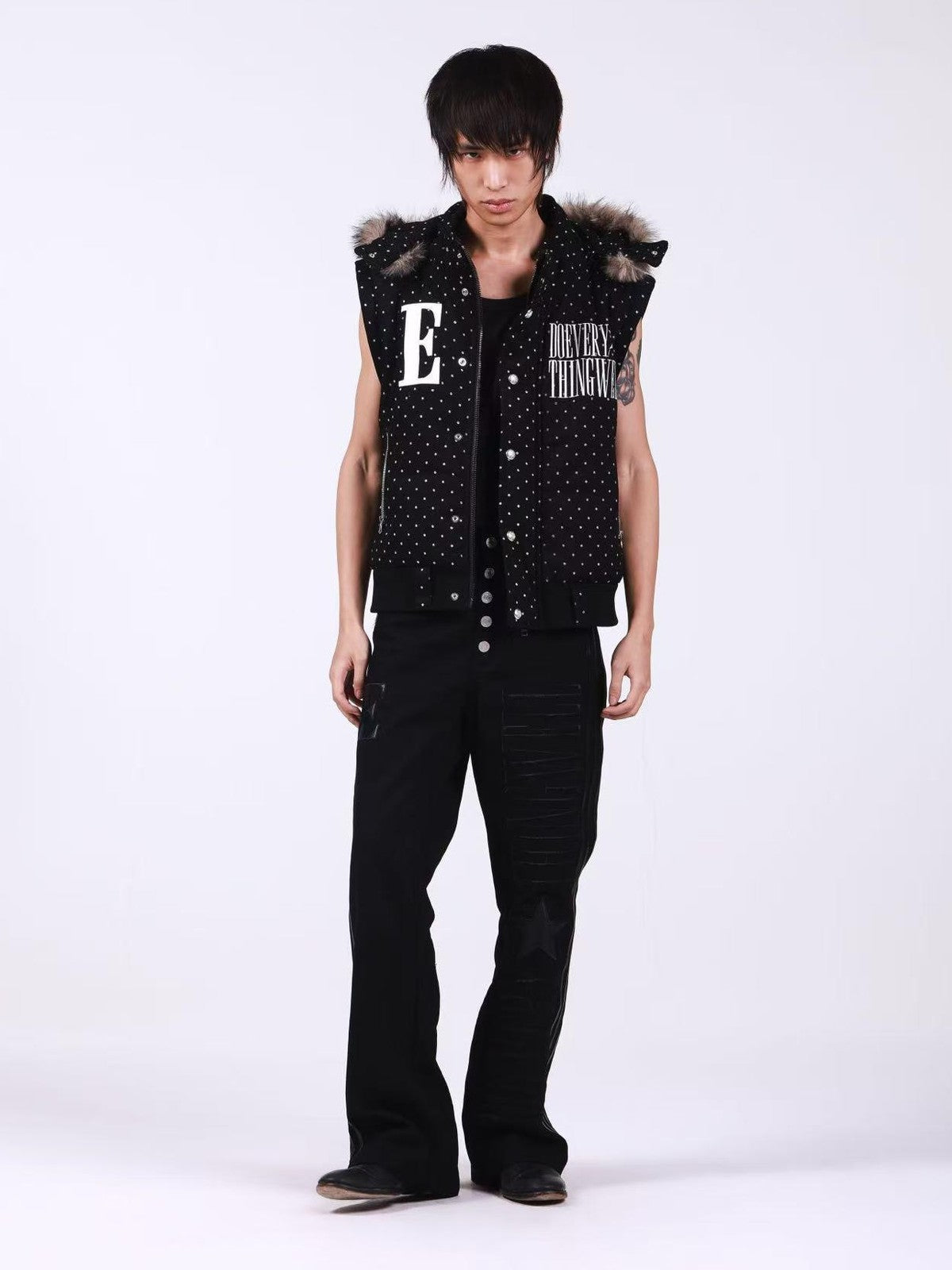 DETW onLine Black Polka Dot Detachable Sleeves Hooded Women&