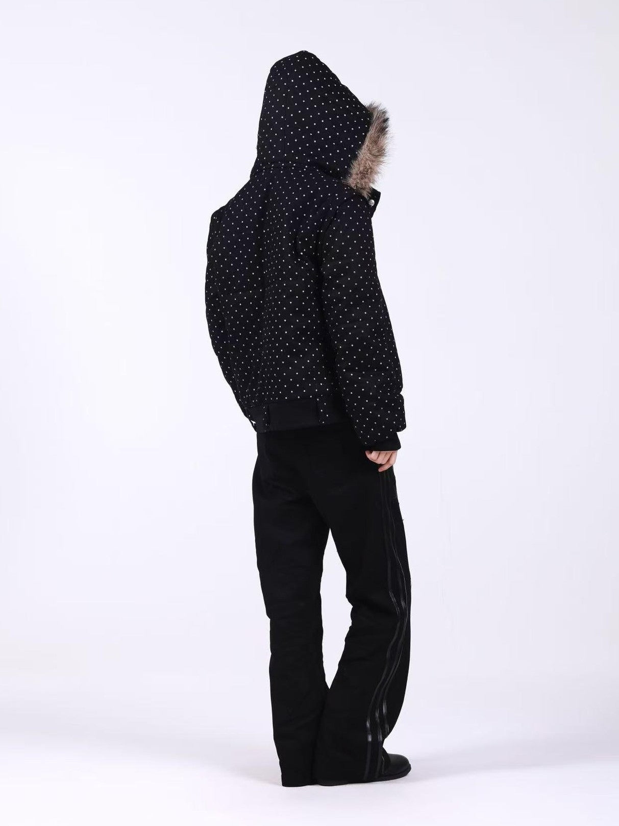 DETW onLine Black Polka Dot Detachable Sleeves Hooded Women&