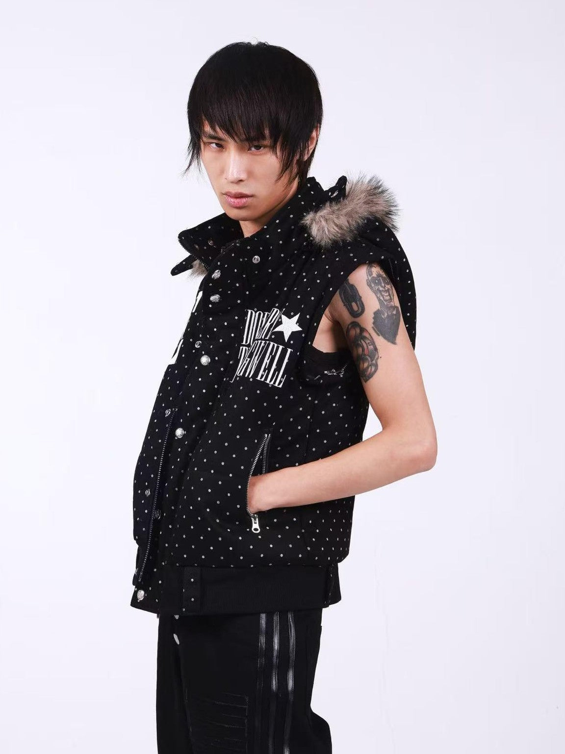 DETW onLine Black Polka Dot Detachable Sleeves Hooded Women&