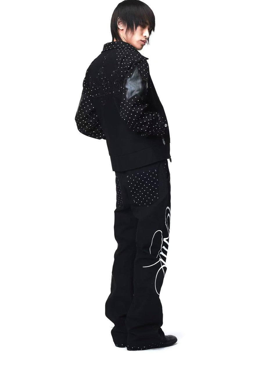 DETW onLine Black Polka Dot Patchwork Mid Rise Women&