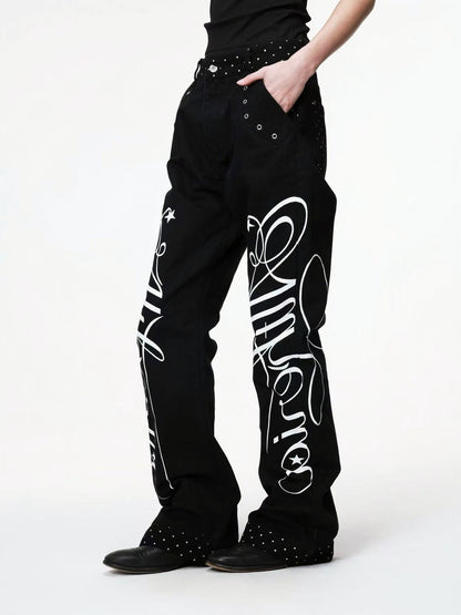 DETW onLine Black Polka Dot Patchwork Mid Rise Women&