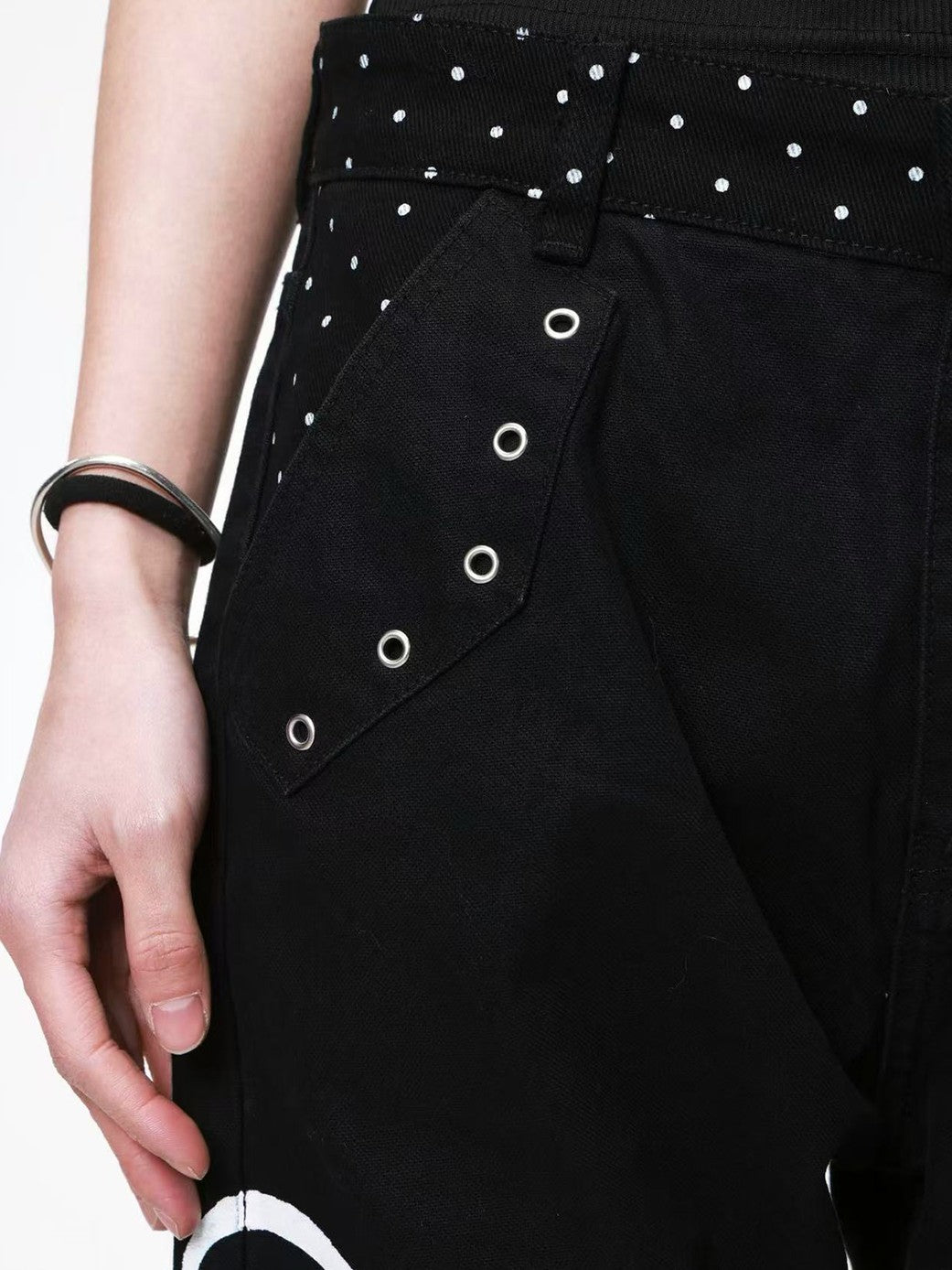 DETW onLine Black Polka Dot Patchwork Mid Rise Women&