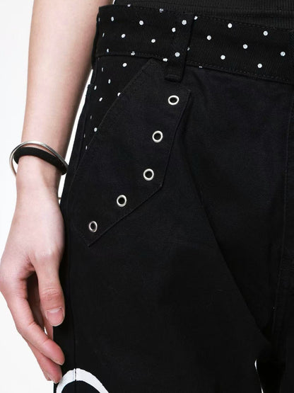 DETW onLine Black Polka Dot Patchwork Mid Rise Women&