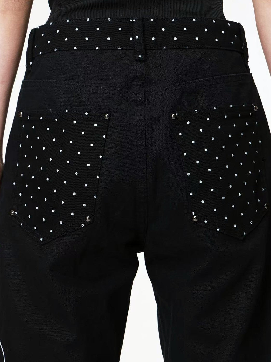 DETW onLine Black Polka Dot Patchwork Mid Rise Women&