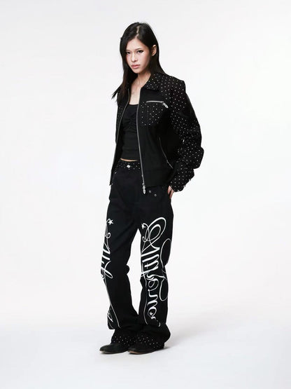 DETW onLine Black Polka Dot Patchwork Mid Rise Women&