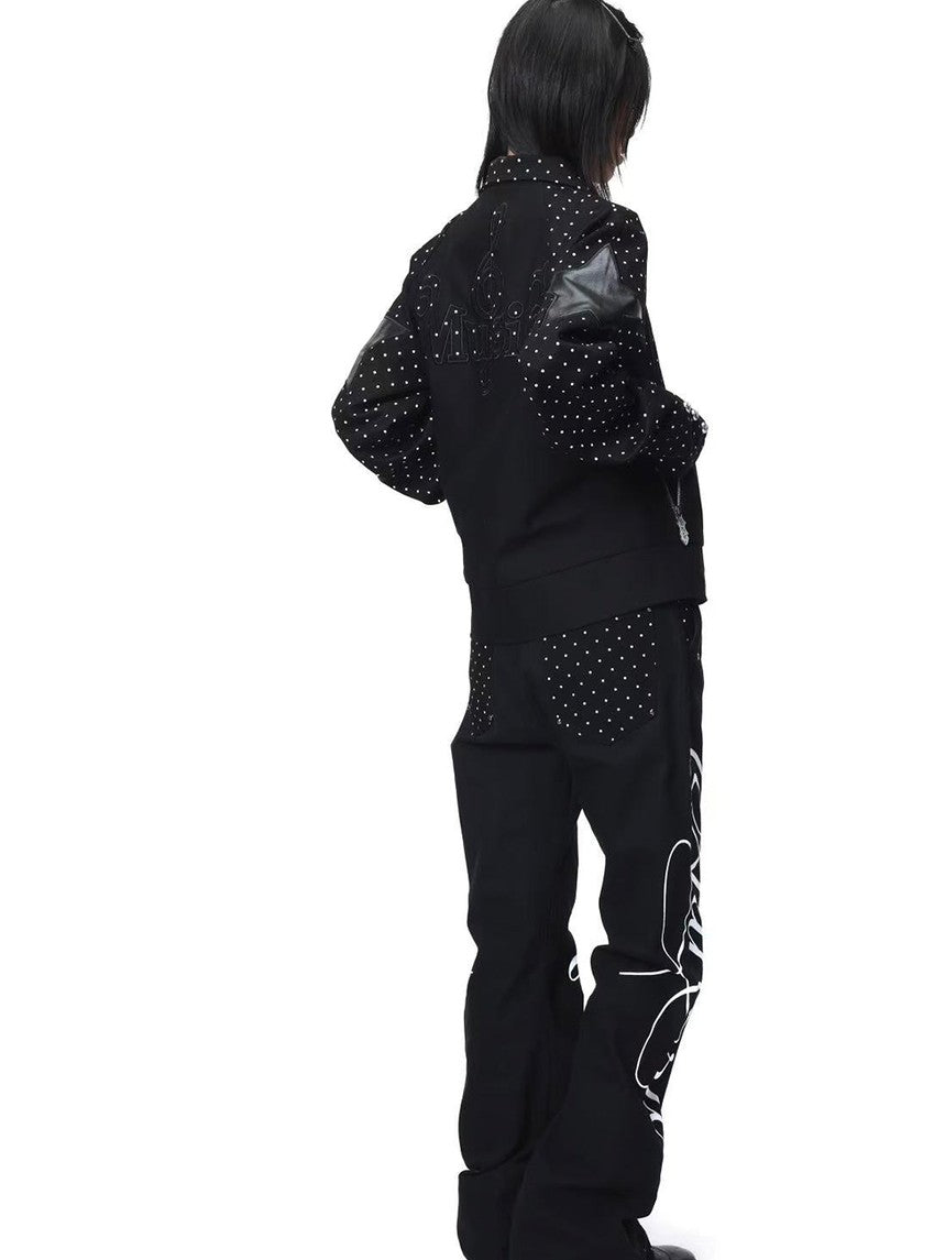 DETW onLine Black Polka Dot Patchwork Mid Rise Women&